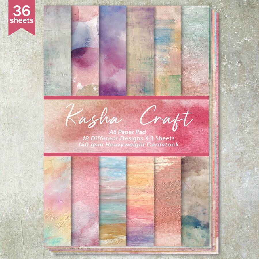 36 Sheets A5 (Colorful Rendered Art Background) Scrapbook Thin Paper, Suitable For Bullet Journal, Junk Journal, Greeting Card Background, Photo Album And Handicrafts - Rectangle - View 1