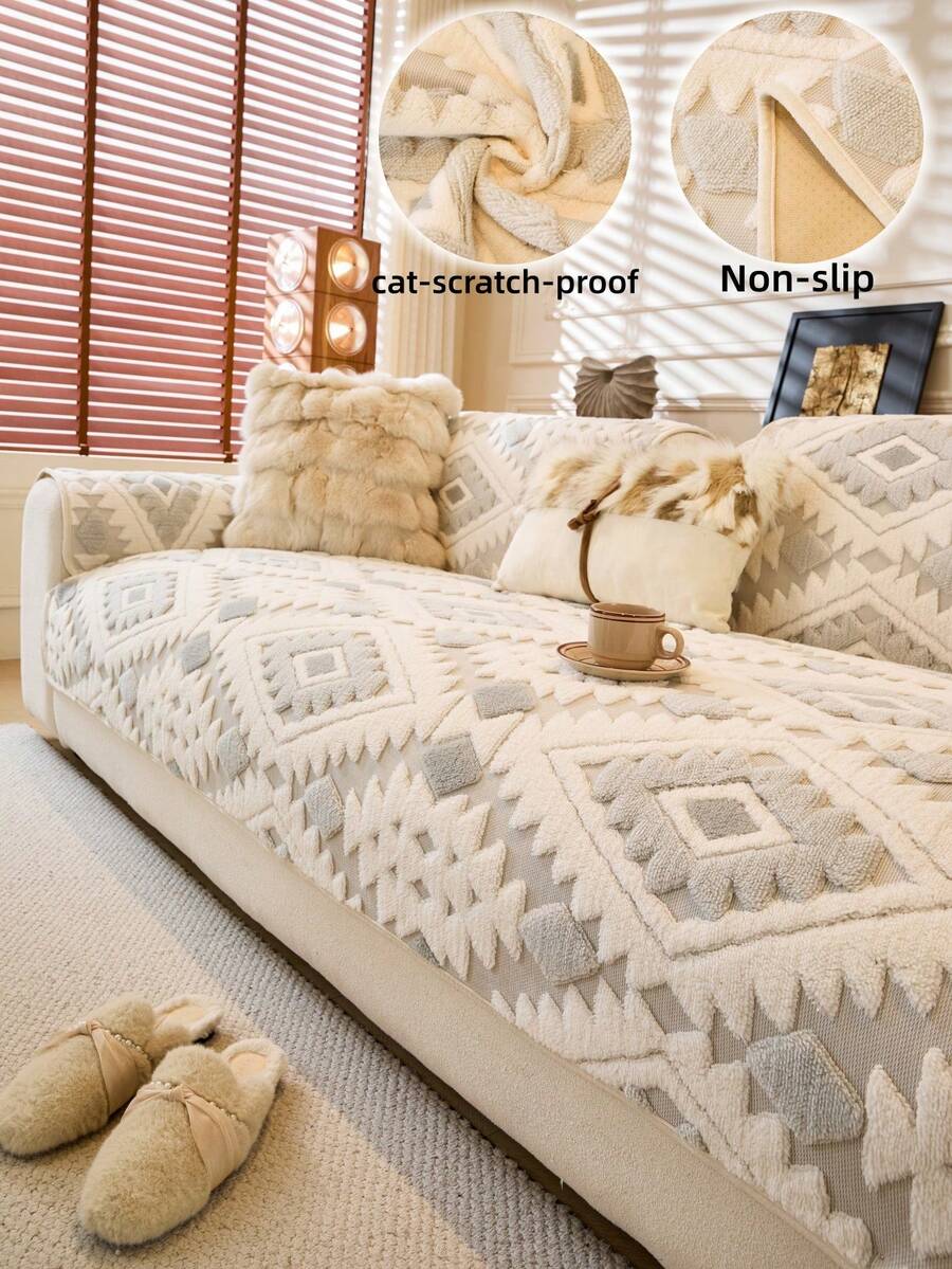 Luxury Plush Sofa Cover - Thick Warm Anti-Slip Sofa Protector, Suitable For Living Room, Office, Bedroom Decor - Machine Washable, Fits 1 To 4 Seater Sofas