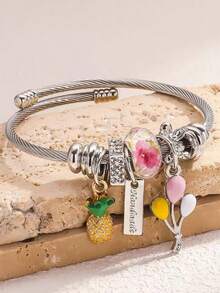 1pc Summer Fruit Pendant Bracelet, Titanium Steel Material Fashion Women's Jewelry - Silver - View 2