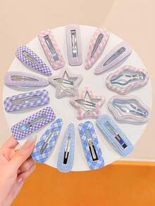 12/6/2 piezas de pinzas para el cabello de moda minimalista a cuadros, múltiples estilos, duraderas y vintage dulces - Accesorios para el cabello adecuados para niñas y mujeres, uso diario, escolar y para citas - Multicolor - Ver 11