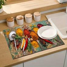 1pc Dish Drying Mat, Coffee Machine Mat, Multi-Spice & Ingredient Print Draining Mat, Durable, Highly Absorbent, Suitable For Dining Table, Cafe And Other Scenes, Multi-Purpose Drainage Mat, Home Gift, Tabletop Decor - XYLSD-515 - View 7