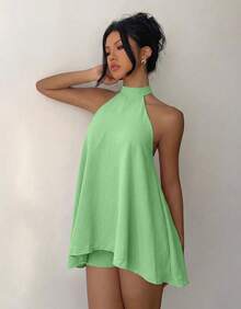 Women's Jumpsuit Dress With Halter Neck And Loose Fit For Summer - Light Green - View 2