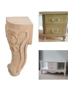 1pc Wooden Furniture Legs Solid Wood Flower Carved TV Cabinet Seat Feet, Easy Installation, No Power Required, Perfect For Home Decor Enhancement - View 2