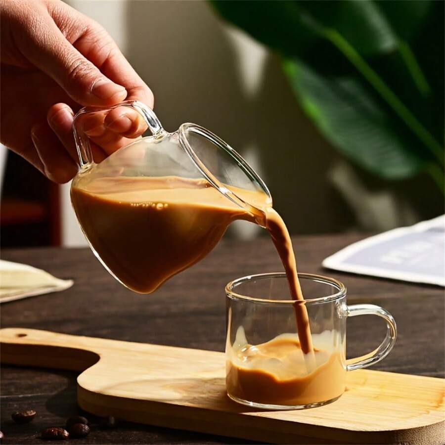 1pc 150ML Glass Milk Pitcher: Compact And Elegant Design, Transparent Material Clearly Displays Contents, Suitable For Coffee Milk, Sauce, Honey, Milk Mixing And More Scenarios, Combines Practicality And Aesthetics, Perfect For Enhancing Table Decor - Multicolor - View 1