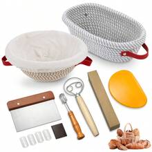 Sourdough Bread Baking Tool Set, Bread Making Kit - Fermentation Basket With Liner, Dough Mixer, Bread Lame With Replaceable Blades, Dough Scraper, Perfect For Baking Beginners And Professionals, Homemade Bread Baking Supplies, Sourdough Starter Kit - View 2