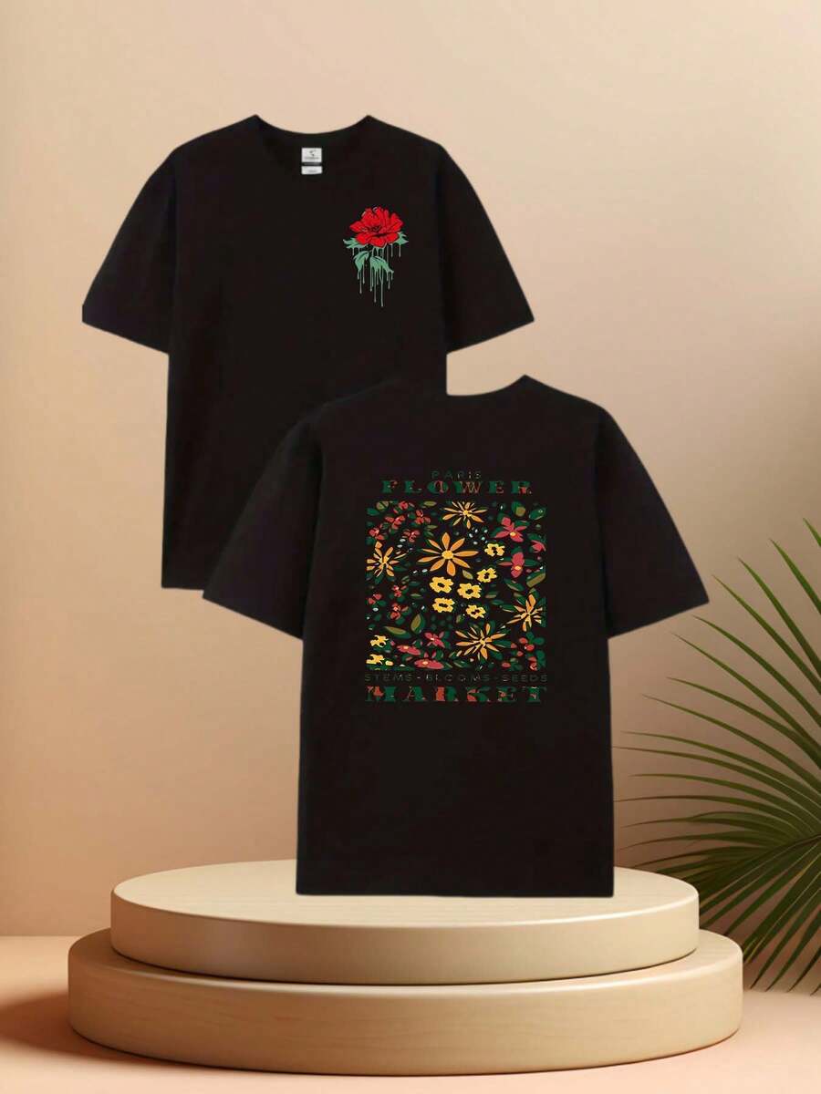 Fashionable Double-Sided Print Short-Sleeved Sports T-Shirt For Outdoor Activities - Black - View 1