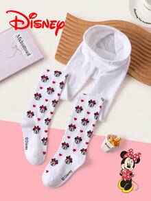 1 Pair Authentic Disney Girls' White Vertical Striped Tights, Little Girl Princess Style Mickey Minnie Pattern Party Gift Leggings, Comfortable And Breathable Suitable For Students, Gifts And Daily Use - Multicolor - View 4