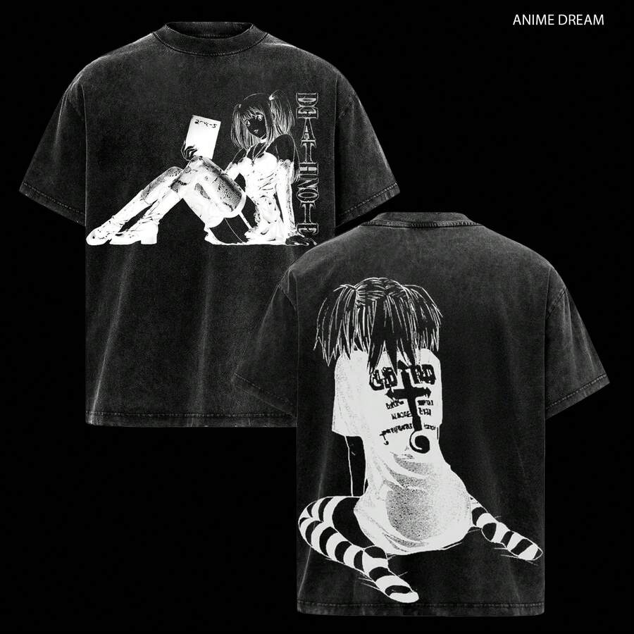 Camiseta de Algodón Grueso de Talla Unisex con Doble Estampado Vintage de Anime de Misa Amane para Fanáticos y Amantes del Anime - Negro - Ver 1