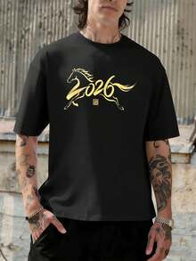 M en's Black T-S HIR T with Horse Print 2026. Quality fabric, comfortable fit, breathable, casual, graphic design. - Preto - Ver 1