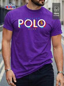 Original HPC POLO T-Shirt With Round Neck And Short Sleeves – Themed Graphic Design "HPC: Retro Typography Houston" – 100% Cotton - 紫色 - 查看 1