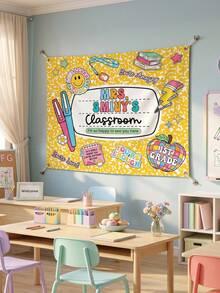 1pc Custom Text Teacher Appreciation Gifts, Custom Composition Notebook Welcome Teachers Name Classroom Banner, Teacher Tapestry Classroom Decor Tapestries - Multicolor - View 4