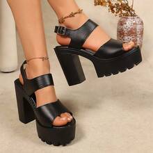Women's Thick Platform Chunky Heel Sandals, Open Toe Ankle Strap Buckle High Heel Sandals, Fashion Versatile Summer Shoes - Black - View 1