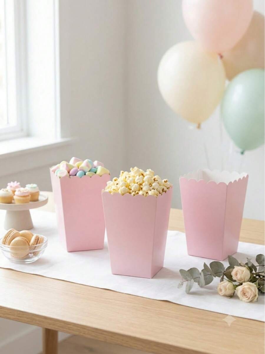 100/48/36/24/12/1pc White Popcorn Boxes, 2 X 4.5 X 3 Inch Mini Popcorn Boxes, Suitable For Movie Night Decoration, Christmas/Halloween, Back To School - Pink - View 1