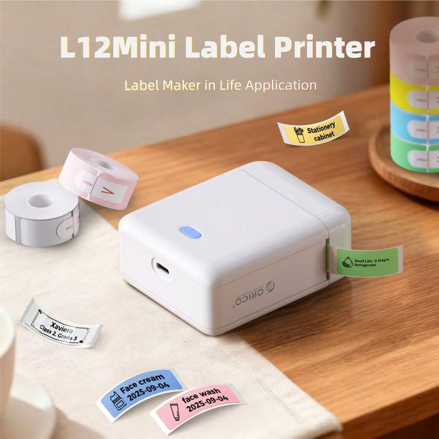 Printer Label Portabel Nirkabel ORICO, Dilengkapi dengan Aplikasi Pintar dan Pita Label, Font Template Terintegrasi, Mudah Digunakan, Cocok untuk Kantor, Dapur Rumah, Sekolah, dan Tempat Lainnya, Pilihan 1 Roll/6 Roll/9 Roll/10 Roll/11 Roll Kertas Label 14x30mm (Termasuk Kertas Berwarna)