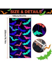 1pc 1*2m Fluorescent Bat Rain Curtain, Halloween Theme Party Backdrop, Glows Under Fluorescent Light, Party Decoration, Suitable For Holiday Party And Celebration Decor, Halloween, Create Festive Atmosphere - Multicolor - View 10