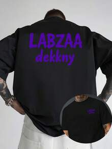 LABZAA, nueva camiseta de cuello redondo para hombre con estampado de doble cara en la parte delantera y trasera, estilo casual, deportivo, moderno y holgado para estudiantes y adolescentes, - Blanco - Ver 6