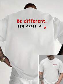 Única y fuera de lo común, la nueva camiseta de cuello redondo para hombre con estampado a doble cara una prenda holgada, casual, deportiva, moderna y a la moda para estudiantes y adolesc - Negro - Ver 6