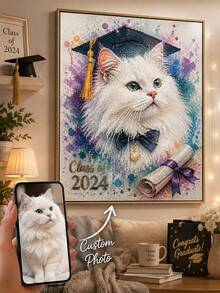 Pintura de Diamante 5D Personalizada Retrato, Kit de Arte de Diamante Foto de Mascota de Graduación Personalizada, Bordado de Imagen de Gato & Perro DIY, Decoración de Pared Mosaico de Diamante de Resina de Taladro Completo, Sube Tu Foto o Texto Personalizado, Regalo Brillante para Graduados, Amigos, Familia, Cama - Multicolor - Ver 1