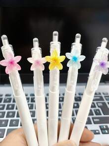 3pcs Fresh Floral Smooth Writing Retractable Ballpoint Pens, Black Ink Daily Office Signature Pens, Portable Slim Plastic Gel Pens, Office Stationery Supplies Small Gift - Flowers - View 7