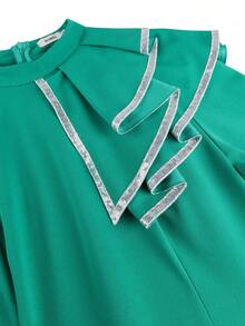 Plus Size Green Pleated A Line Dress Mock Neck Long Sleeves Layered Ruffle With Sequin Elegant Church Party Evening Prom Dresses Fall Outfit - Green - View 8