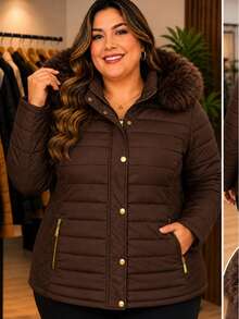 Women's Lined Plus Size Jacket - Óxido marrón - Ver 2