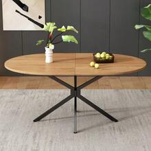 Mesa de comedor, 120 x 80 x 75,5 cm, mesa de comedor moderna, mesa de comedor robusta, patas de metal, mesa de comedor ovalada, mesa de comedor para 4-6 personas, mesa de comedor moderna y sencilla - Natural - Ver 2
