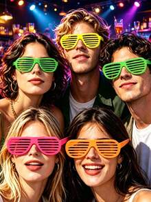 1/10/20pcs Glowing Party Theme Glasses, Disposable Paper Retro Shutter Shades, Neon Party Favors, Suitable For Birthday Party, Dance Party, Party And Music Festival, Beach Accessories, Halloween, Fluorescent UV Glasses Party Favors, Women's, Men's Glasses Accessories - Fluorescent Glasses - View 4