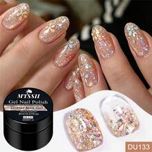 Mtssii Esmalte de uñas en gel con purpurina y lentejuelas doradas de 8ml, esmalte de uñas en gel brillante y brillante UV/LED que se puede quitar, barniz de uñas semipermanente de larga duración, gel de diamantes con escamas holográficas, para manicura y pedicura en casa y salón, suministros de uñas para verano y fiestas, fácil de aplicar - Multicolor - Ver 5