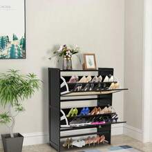 TFCFL 1 Pcs Rattan Shoe Cabinet, 3 Shelves Free Standing Shoe Racks, 27.5x9.4x34.2in Shoe Cabinet For Storing Flat Shoes, High Heels, Leather Shoes, Short Boots, Sports Shoes, Slippers-Gift For Family, Friends, Birthday, Christmas, Mother's Day, Girlfriend - View 3