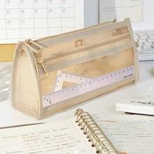 4pcs, Double Layer Transparent Mesh Large Capacity Pencil Case, Minimalist Double Layer Highly Attractive Pencil Storage - Multicolor - View 6