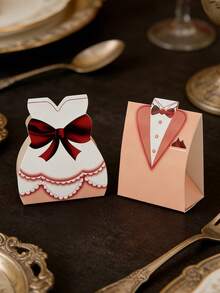 100pcs/50set Kotak Hadiah Gaun Pengantin dan Tuxedo, Kotak Permen, Desain Jas Pengantin Pria dan Wanita dari Kertas Merah Muda, Kotak Permen Paling Populer untuk Pesta Pernikahan dengan Pita, Kotak Permen Hadiah Pernikahan, Sempurna untuk Pesta Pernikahan, Ulang Tahun, Pengantin, Dekorasi Baby Shower - MultiWarna - View 9