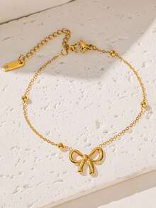 VJS Pulsera y tobillera de acero inoxidable 304, cadena de lazo 3D de moda exquisita, joyería elegante y linda para mujer, adecuada para uso diario y como regalo - Amarillo Oro - Ver 5