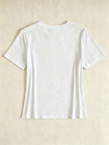 Women's Casual Cotton Round Neck Short Sleeve T-Shirt With Vibrant Hummingbird Floral Print, Regular Fit Regular Length Top - 白色 - 查看 4