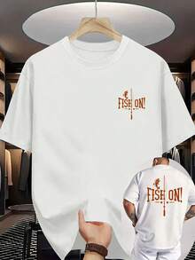 Camiseta estampada casual de verano para hombre, talla, cuello redondo acanalado, manga corta. Hecho de tela de punto, fresco y cómodo. La parte delantera y trasera están impresas - Blanco - Ver 2