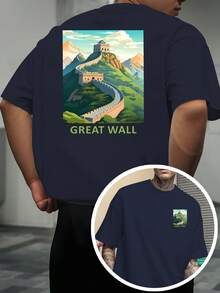 The Illustration Of The Great Wall Landscape Is Printed On Both Sides, Featuring A Traditional Chinese Style, Suitable As A Travel Souvenir And A Stylish Short-Sleeved T-Shirt - 黑色 - 查看 9