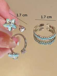 2 chiếc/Bộ nhẫn hở trang trí ngôi sao thời trang phù hợp cho nữ đeo hàng ngày - Nhiều màu - Xem 2