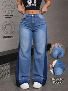 Straight-Leg Dark Blue Denim Jeans With A Butt-Lifting Effect And A Loose, Stretchy Fit - 中等水洗藍 - 查看 12