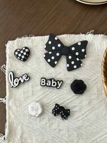 7 PCS Heart Bow Flower Letter Accessories For Clogs Decoration - Black - View 4