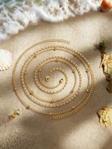 1pc Double Layer Beaded Waist Chain, Delicate Thin Belly Body Chain, Summer Beach Bikini Outfit Accessory For Women's Daily Wear Body Jewelry - Gold - View 5
