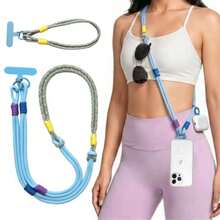 3 en 1 Correa para Celular, Cordón Antirrobo para Teléfono, Longitud Ajustable, Nylon Grueso y Hebilla de Aleación, Ideal para Viaje, Uso Diario, Compatible con iPhone y Android - azul claro - Ver 8