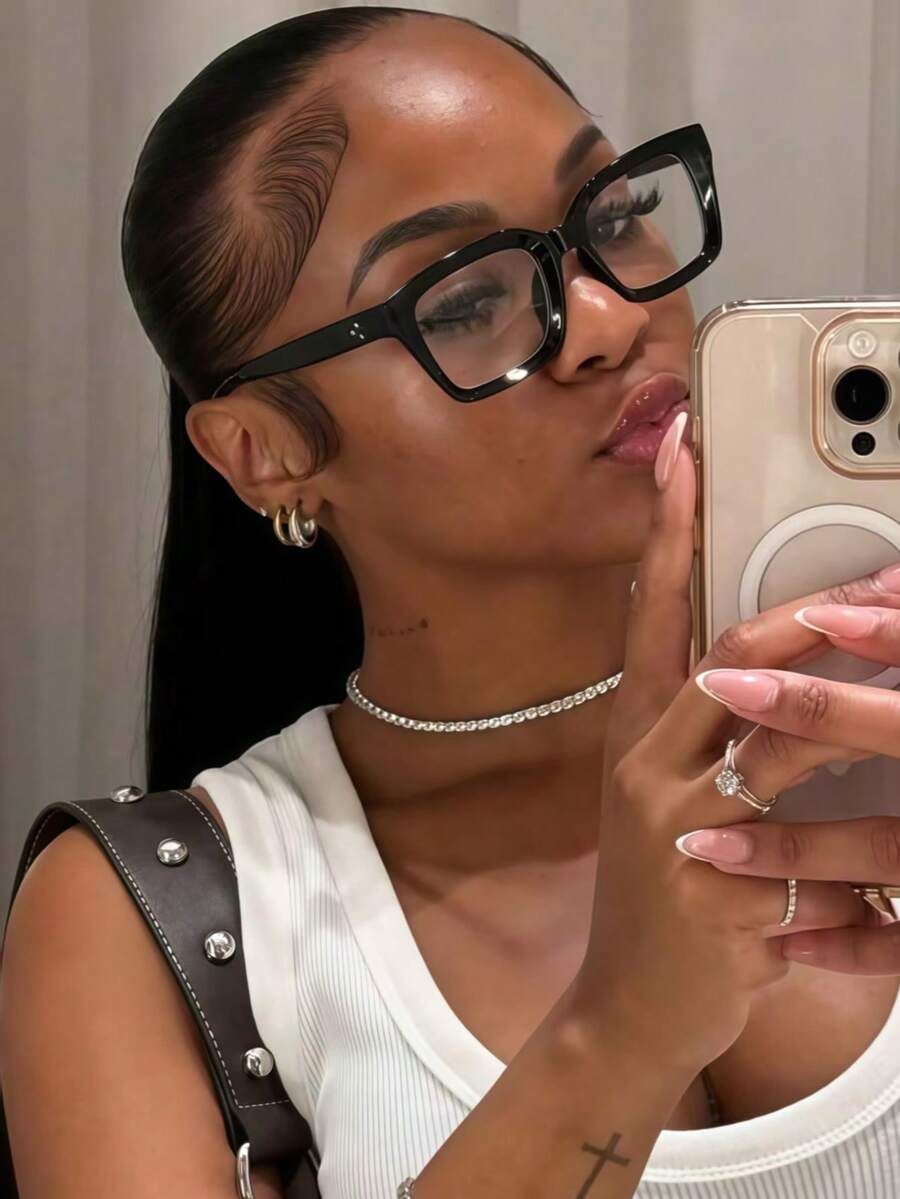 1 Pair Square Frame Glasses, Clear Lenses, Suitable For Reading, Gaming, TV, Computer And Mobile Use, Unisex