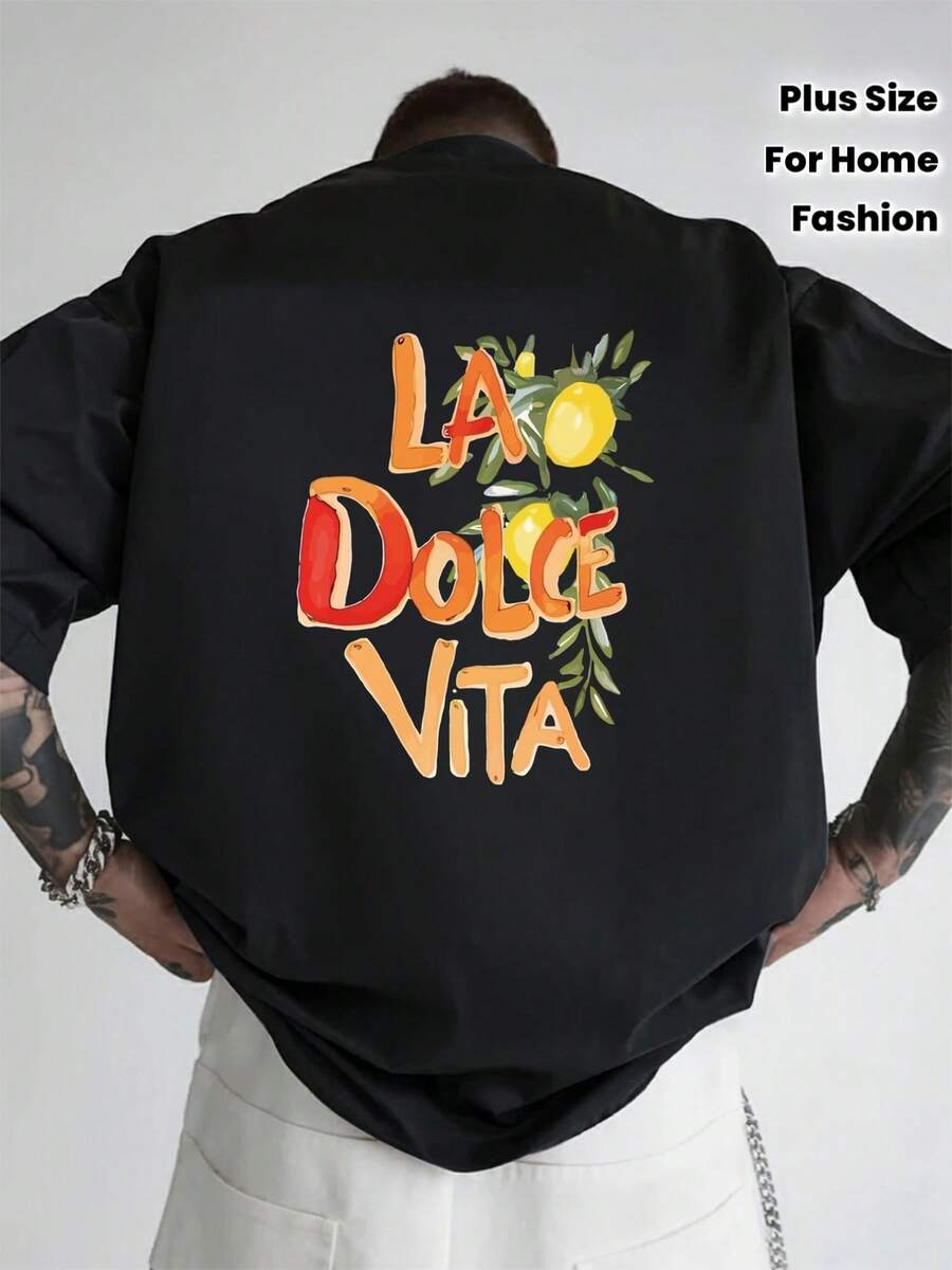 Sweet Life, A Men's T-Shirt With A Double-Sided Italian-Style Print, Suitable For Casual Everyday Wear At Home Or For Outdoor Fitness Activities, A Stylish Top - 黑色 - 查看 1