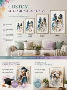 Pintura de Diamante 5D Personalizada Retrato, Kit de Arte de Diamante Foto de Mascota de Graduación Personalizada, Bordado de Imagen de Gato & Perro DIY, Decoración de Pared Mosaico de Diamante de Resina de Taladro Completo, Sube Tu Foto o Texto Personalizado, Regalo Brillante para Graduados, Amigos, Familia, Cama - Multicolor - Ver 6