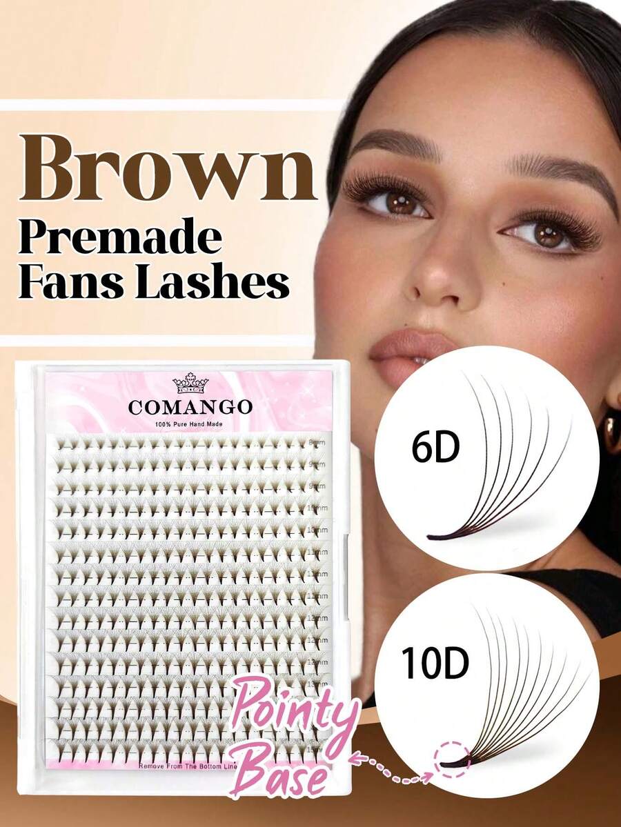 CoMango 300 Fans D Curl Cokelat 6D/10D Basis Lancip Siap Pakai Volume Fans Ekstensi Bulu Mata 0.07mm Batang Lancip Tajam Individual Untuk Riasan - D - View 1