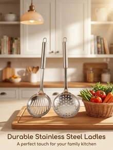 Stainless Steel Cooking Set: Ergonomically Designed Solid Round Tube Handle, Suitable For Cooking Scenarios Such As Grilling Steaks, Pancakes, Pasta, Dumplings, And Hot Pot. Rust-Proof, Seamless Steel Structure, Easy To Clean. - Multicolor - View 1