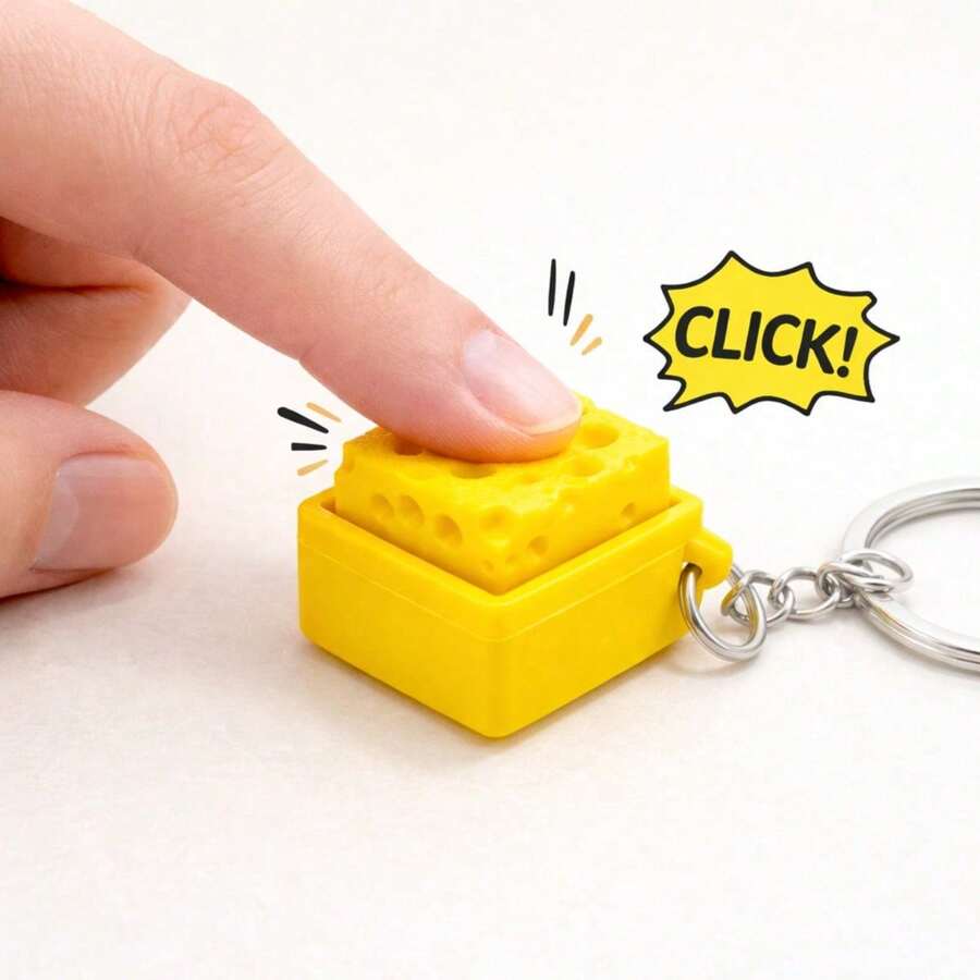 قطعة واحدة من زينة الجبن المطبوعة ثلاثية الأبعاد، زر مقرمش، ديكور المكتب، لعبة تخفيف التوتر، لعبة بطيئة الارتداد، هدية إبداعية للمراهقين، هدية مثالية لعيد الميلاد/عيد الميلاد/العطلات (طول سلسلة المفاتيح عشوائي) - متعدد الألوان - مشاهدة 1