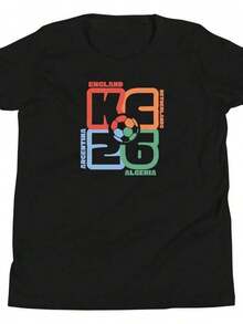 Camiseta de Fútbol Juvenil de la Copa Mundial de Kansas City 2026 |     Camiseta de aficionado de Inglaterra, Países Bajos, Argentina, Argelia - Negro - Ver 1