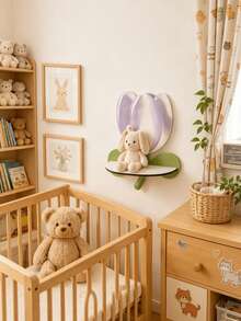 Wooden Tulip Wall Shelf Nursery Wall Decor Small Wall Mounted Storage Display Shelf For Baby Room Floral Nursery Decoration - Storage Rack - View 7