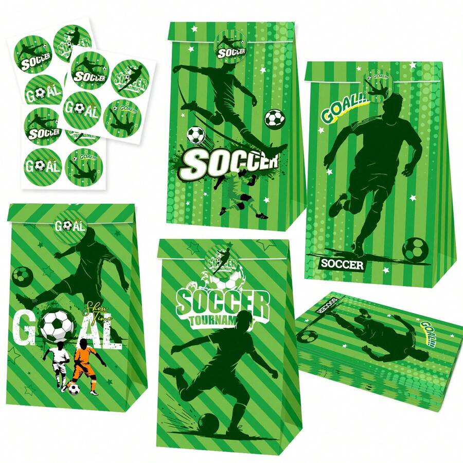 12Pcs/Set World Cup Football Candy Wrapper Bag Birthday Party Gift Bag Packaging Paper Bag Popcorn Bag Birthday Atmosphere Props - Multicolor - View 1