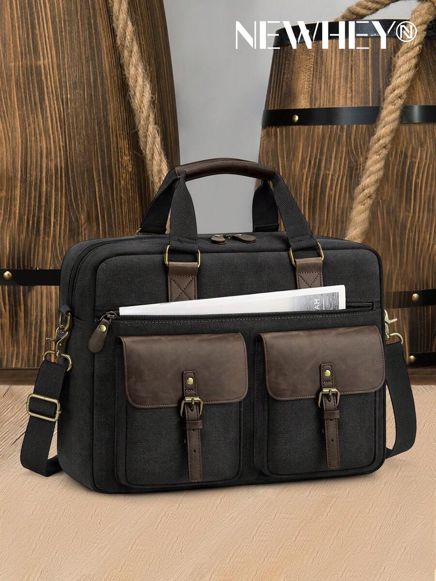NEWHEY Laptop Messenger Bag For Men 15.6 Inch, Water-Resistant Vintage Briefcase Business Travel Computer Satchel Canvas Work Bag For Office Commute